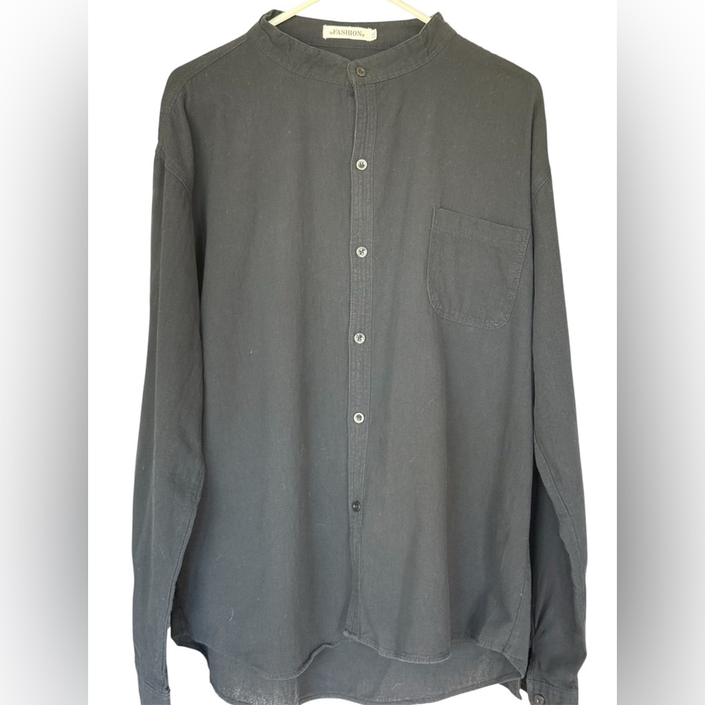 Men's Classic Black Shirt w/a touch of Asian Style Size 5XL check measurements